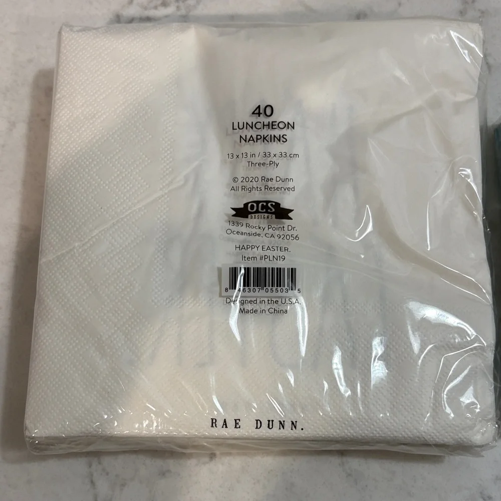 Rae Dunn White & Blue Easter Paper Napkins - Happy Easter and Bunny Design